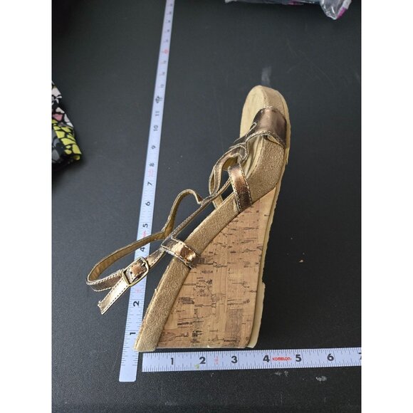 Skechers Womens Metallic Rose Gold Strappy Wedge Heel Sandals Size 9 Chunky - Picture 10 of 13